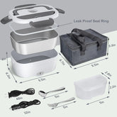 Electric Lunch Box Food Heater,  80W Electric Heating Lunch Boxes for Car/Men/Adults/Home/Work, 1.5L Removable 304 Stainless Steel Container, 110V/12V/24V, with Fork & Spoon