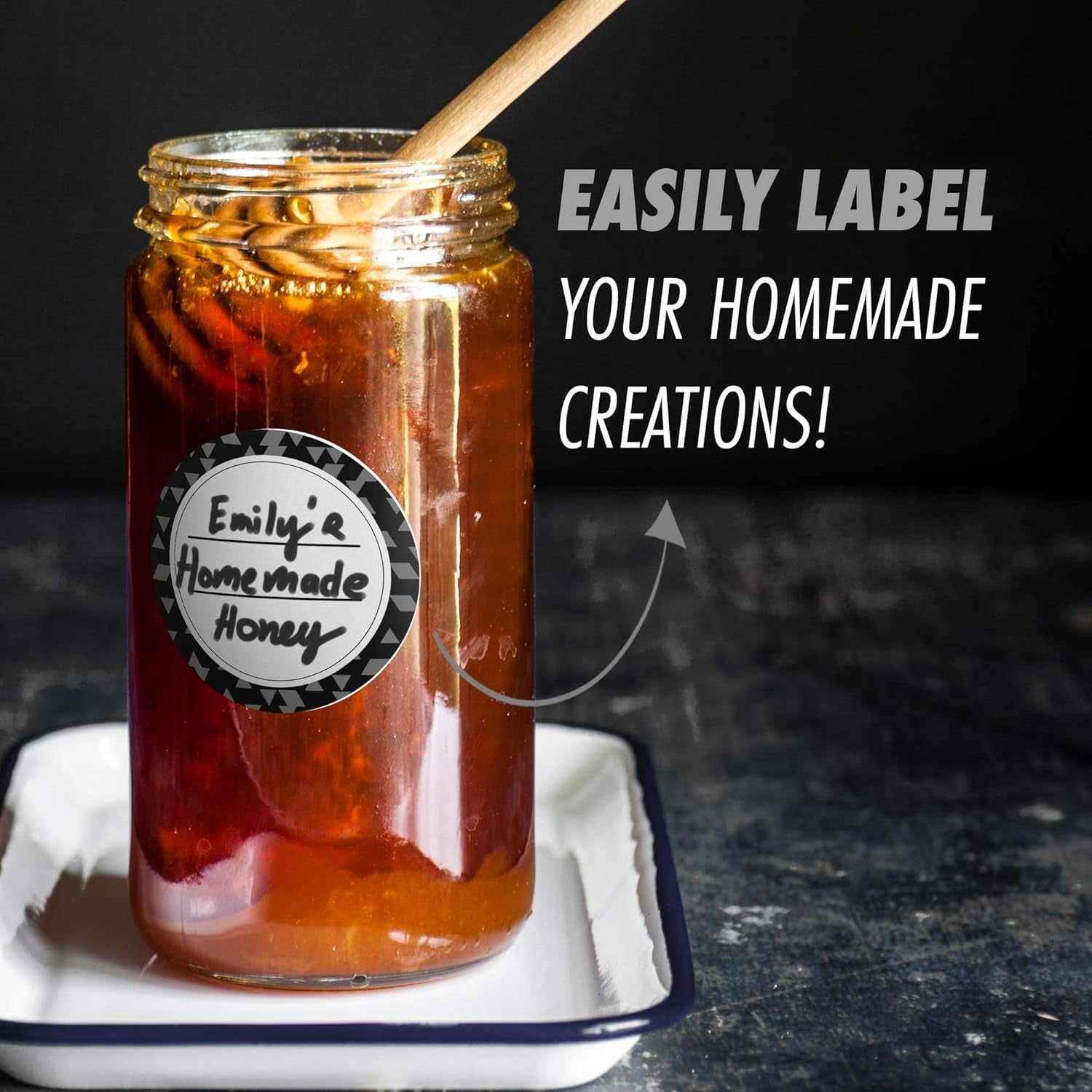 Canning Labels Dissolvable Stickers for Mason Jars and More (2" round 200/Roll) Canning Supplies Washes off in Seconds like Magic - Jar Labels Homemade Jam, Jelly, and More (Slate)